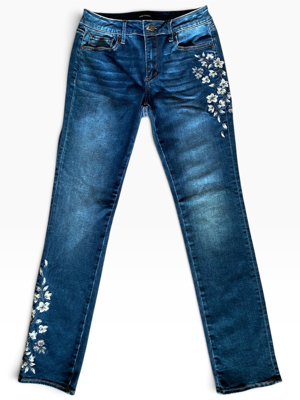 DRIFTWOOD: White Floral Embroidery Audrey Jeans